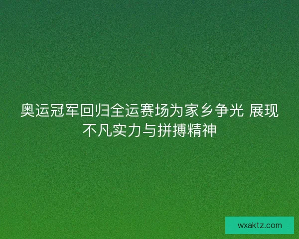 奥运冠军回归全运赛场为家乡争光 展现不凡实力与拼搏精神
